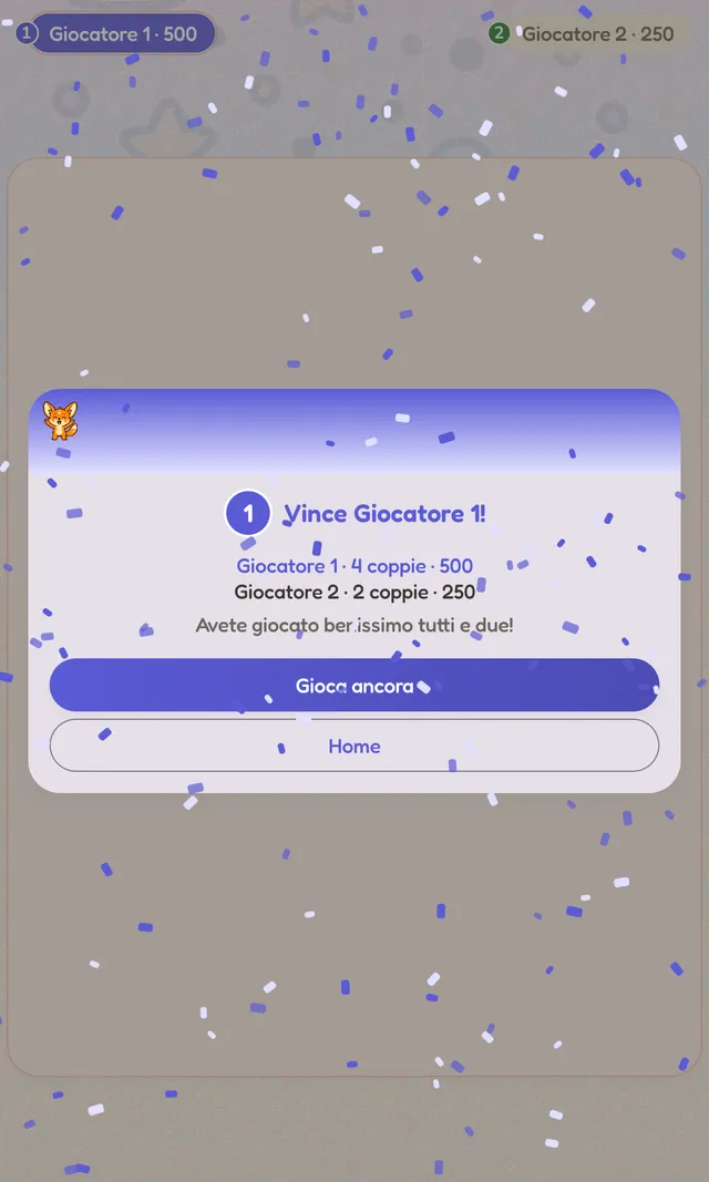 Schermata dei risultati del round che mostra una carta di Triceratopo abbinata per 200 punti bonus, con un distintivo bonus a due stelle e le restanti carte a tema dinosauri coperte.